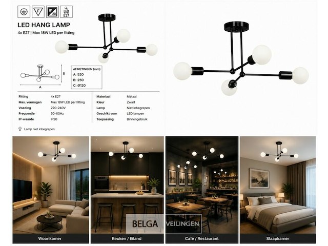 Led hanglamp max 18w – e27 – zwart – 520x250mm – ip20 – lorenzo-4 - afbeelding 6 van  6