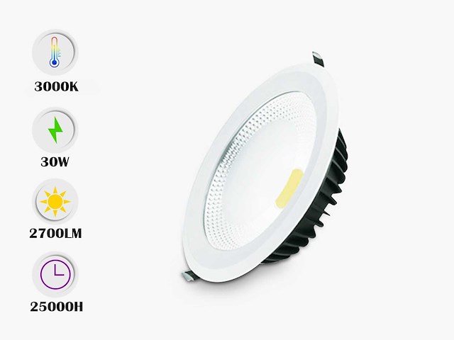 Led inbouwspot – 30w – 3000k warm wit – cob – ip20 (x10) - afbeelding 1 van  4