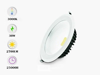 Led inbouwspot – 30w – 3000k warm wit – cob – ip20 (x10) - afbeelding 2 van  5