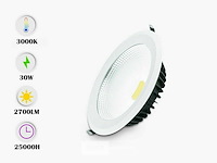 Led inbouwspot – 30w – 3000k warm wit – cob – ip20 (x10) - afbeelding 2 van  5