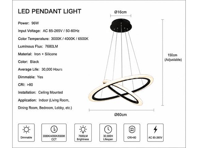 Led kroonluchter – 3 kleuren – dimbaar – p7060/2 - afbeelding 3 van  4