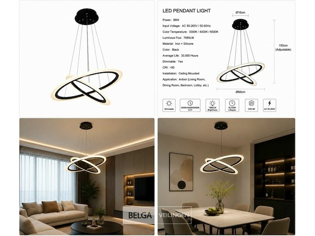 Led kroonluchter – 3 kleuren – dimbaar – p7060/2 - afbeelding 5 van  5