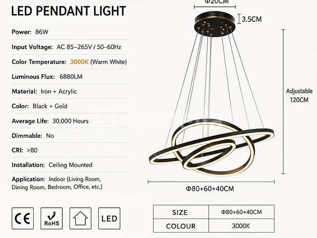 Led kroonluchter – 3 kleuren – dimbaar – p7060/3 - afbeelding 4 van  4