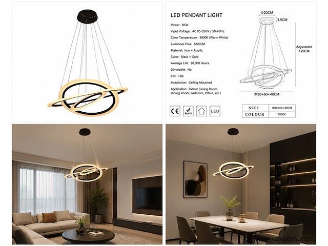 Led kroonluchter – 3 kleuren – dimbaar – p7060/3 - afbeelding 4 van  4