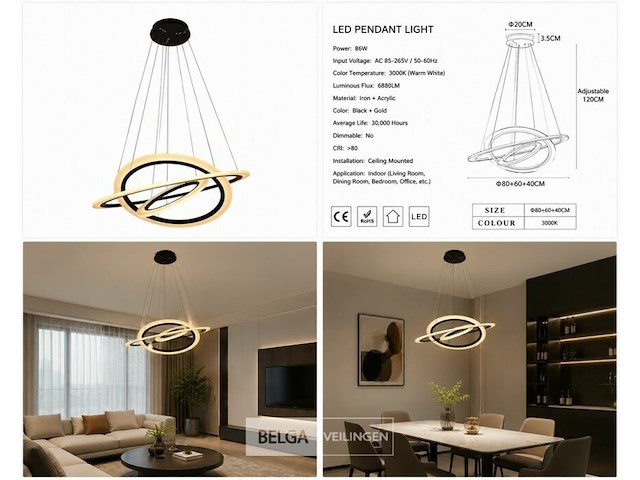 Led kroonluchter – 3 kleuren – dimbaar – p7060/3 - afbeelding 5 van  5