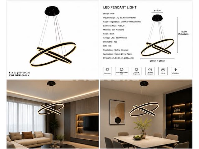 Led kroonluchter – 3 kleuren – dimbaar – p7065/2 - afbeelding 1 van  4
