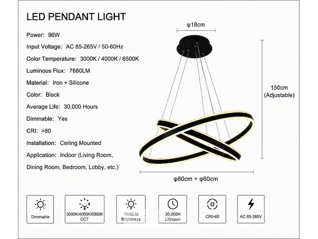 Led kroonluchter – 3 kleuren – dimbaar – p7065/2 - afbeelding 4 van  5