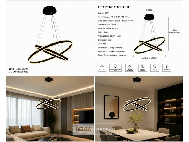 Led kroonluchter – 3 kleuren – dimbaar – p7065/2 - afbeelding 5 van  5