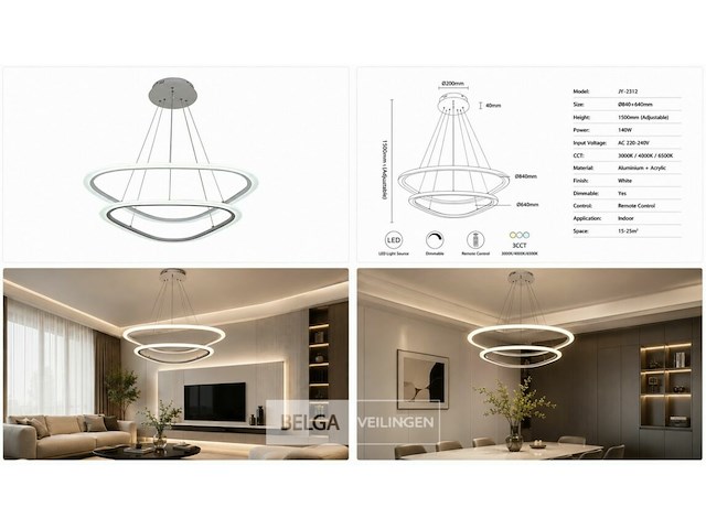 Led kroonluchter – 3 kleuren – dimbaar – p7068/2b - afbeelding 5 van  5