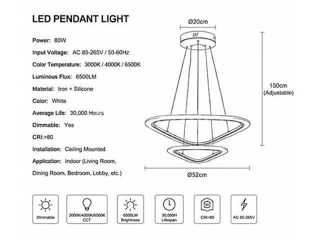 Led kroonluchter – 3 kleuren – dimbaar – p7068/2s - afbeelding 3 van  4