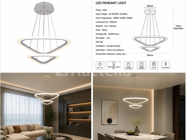 Led kroonluchter – 3 kleuren – dimbaar – p7068/2s - afbeelding 1 van  4