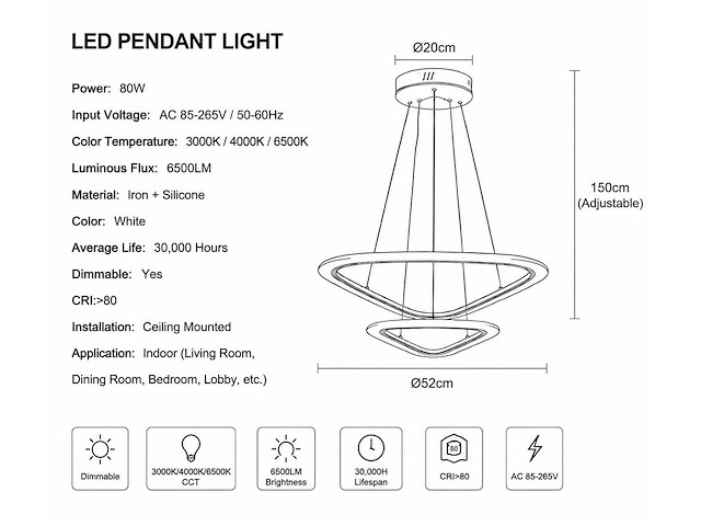 Led kroonluchter – 3 kleuren – dimbaar – p7068/2s - afbeelding 3 van  4