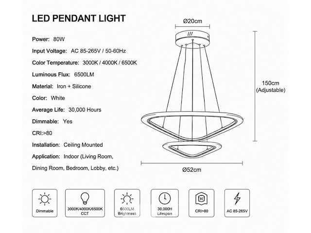 Led kroonluchter – 3 kleuren – dimbaar – p7068/2s - afbeelding 4 van  5
