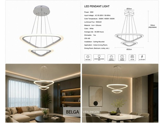 Led kroonluchter – 3 kleuren – dimbaar – p7068/2s - afbeelding 5 van  5
