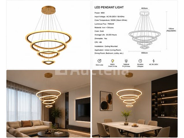 Led kroonluchter – 3 kleuren – dimbaar – p7068/4 - afbeelding 3 van  3