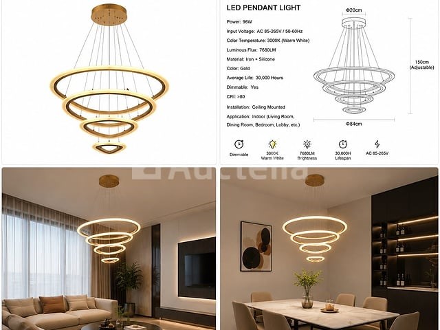 Led kroonluchter – 3 kleuren – dimbaar – p7068/4 - afbeelding 3 van  3