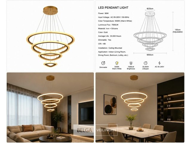 Led kroonluchter – 3 kleuren – dimbaar – p7068/4 - afbeelding 4 van  4