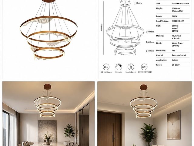 Led kroonluchter – 3 kleuren – dimbaar – p7081/3 - afbeelding 1 van  4