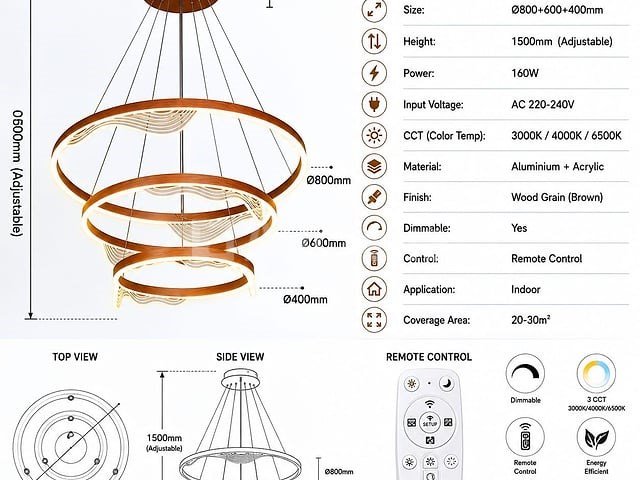 Led kroonluchter – 3 kleuren – dimbaar – p7081/3 - afbeelding 4 van  4