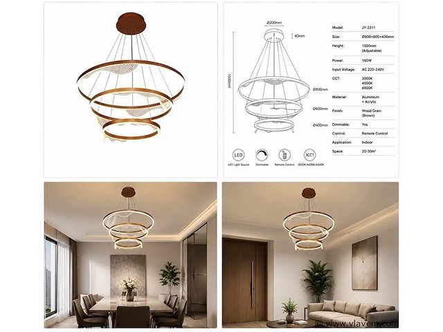 Led kroonluchter – 3 kleuren – dimbaar – p7081/3 - afbeelding 4 van  4