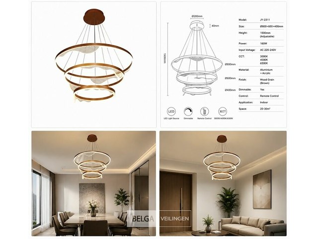 Led kroonluchter – 3 kleuren – dimbaar – p7081/3 - afbeelding 5 van  5
