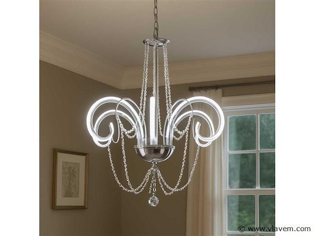 Led kroonluchter – 6017/6 – zilver – 6 lampjes – 48w – 3200k neutraal wit – aluminium - afbeelding 1 van  3