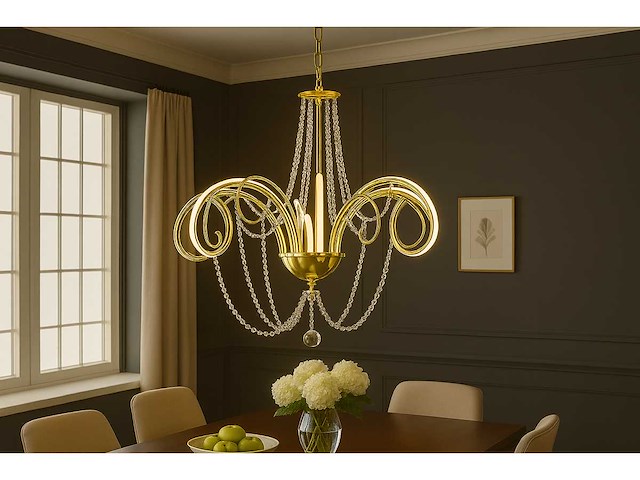 Led kroonluchter – 6017/8 – goud – 8 lichten – 64w – 4000k neutraal wit – aluminium - afbeelding 1 van  4