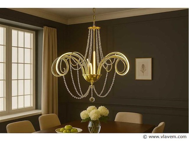 Led kroonluchter . 6017/8 . goud . 8 lichten . 64w . 4000k neutraal wit . aluminium - afbeelding 1 van  4