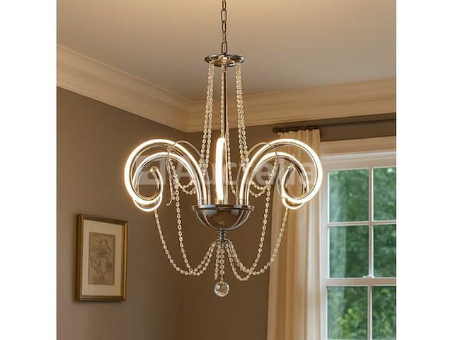 Led-kroonluchter – model 6017/8 – goud – 8 lampen – 64w – 4000k neutraal wit - afbeelding 3 van  4