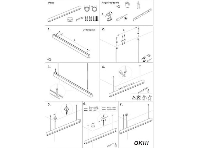 Led lineaire hanglamp - 35w - 120cm - inclusief montageset (x8) - afbeelding 4 van  5