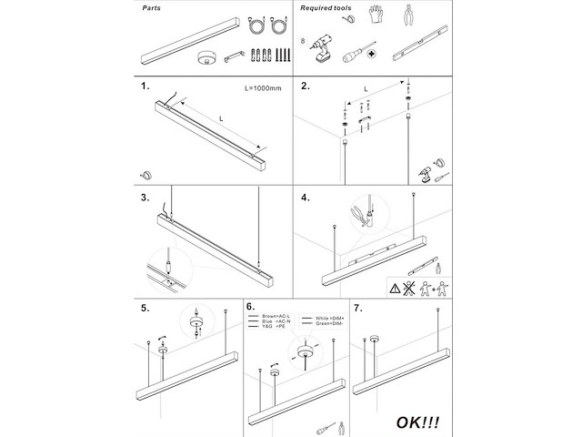 Led lineaire hanglamp – 35w – 120cm – inclusief montageset (x2) - afbeelding 5 van  6