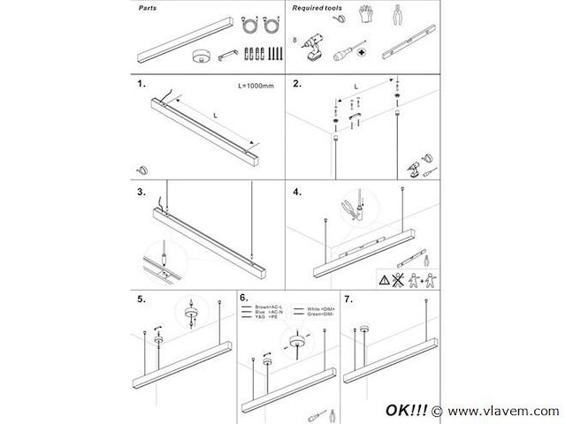 Led lineaire hanglamp – 35w – 120cm – inclusief montageset (x2) - afbeelding 4 van  5