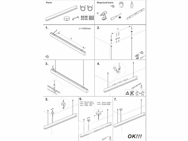 Led lineaire hanglamp – 35w – 120cm – inclusief montageset (x5) - afbeelding 5 van  6