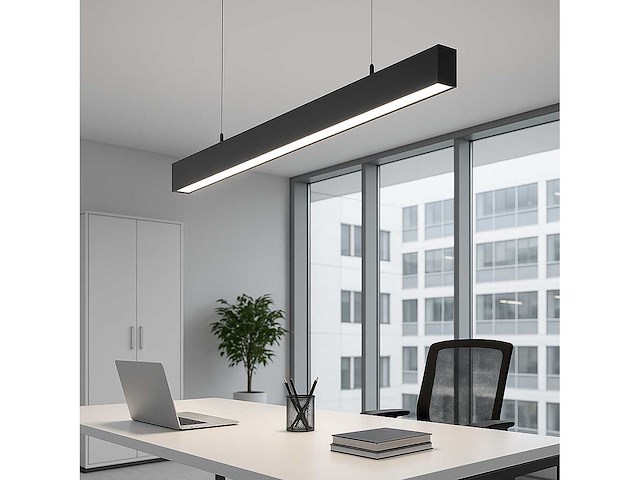 Led lineaire hanglamp zwart – 40w – 120cm – 3cct kleur licht (x8) - afbeelding 1 van  3