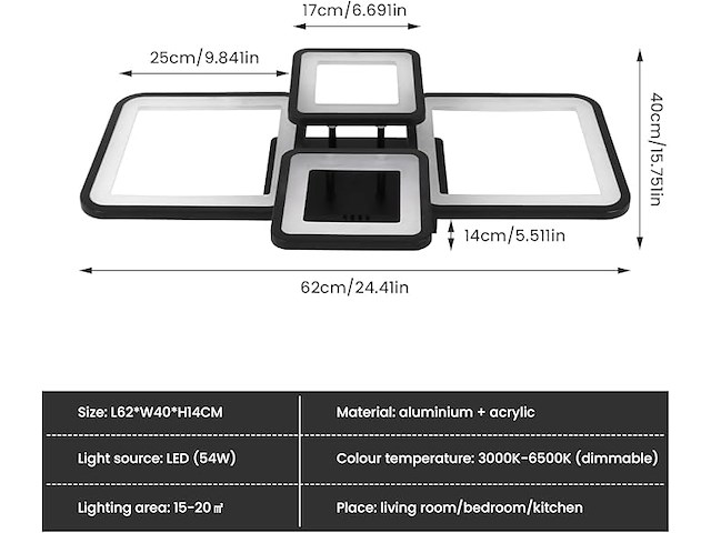 Led moderne dimbare plafondlamp - afbeelding 3 van  4