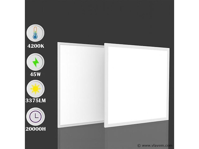 Led-paneel 45w – 60 × 60 cm – 4200k neutraal wit (x8) - afbeelding 3 van  4