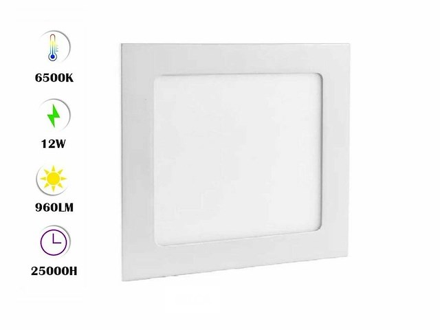 Led-paneel – inbouw vierkant – 12w – 6500k – koud wit (x40) - afbeelding 1 van  5