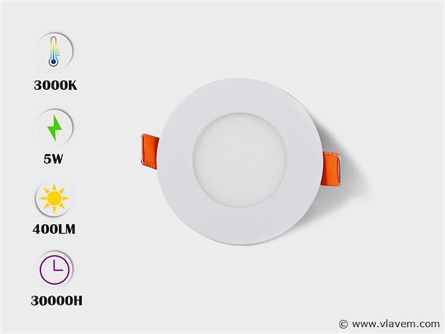 Led-paneel – rond inbouw – 5w – 3000k – warm wit (x25) - afbeelding 1 van  4