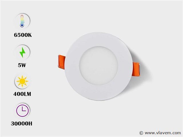 Led-paneel – rond inbouw – 5w – 6500k – koud wit (x50) - afbeelding 1 van  4