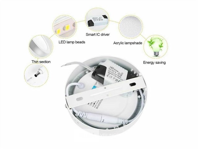 Led-paneel – ronde opbouwmontage – 12w – 6500k – koud wit (x10) - afbeelding 3 van  5