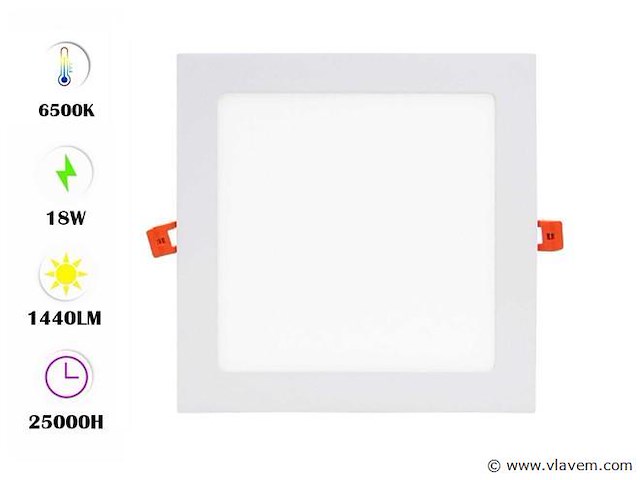 Led-paneel – vierkant inbouw – 18w – 6500k – koud wit (x40) - afbeelding 1 van  4