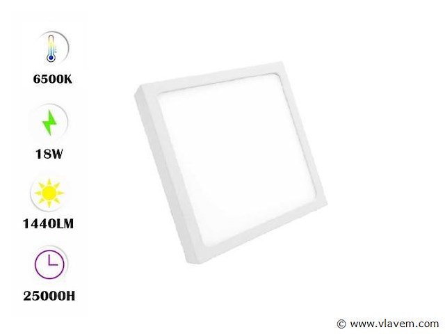 Led-paneel – vierkante opbouwmontage – 18w – 6500k – koud wit (x10) - afbeelding 1 van  4