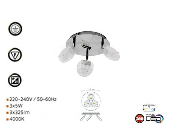 Led plafondlamp - 3 spots - hl7160l - max 3 x 5w - zilver (x6) - afbeelding 4 van  4