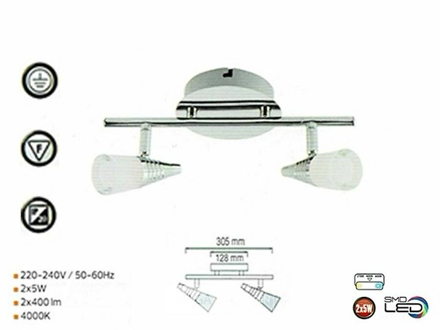 Led plafondlamp – 2 spots – di03 – 2 x 5w – zilver (x2) - afbeelding 4 van  5