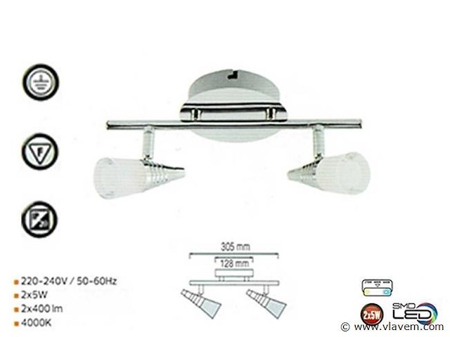 Led plafondlamp . 2 spots . di03 . 2 x 5w zilver (x4) - afbeelding 3 van  4