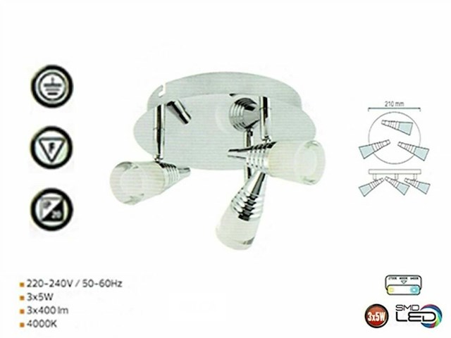Led plafondlamp – 3 spots – di01 – 5w – zilver (x6) - afbeelding 4 van  5