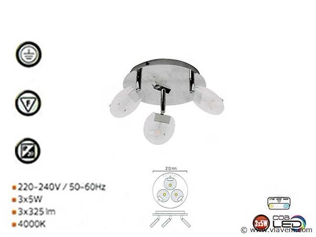 Led plafondlamp – 3 spots – hl7160l – 3 x 5w – zilver (x3) - afbeelding 3 van  4