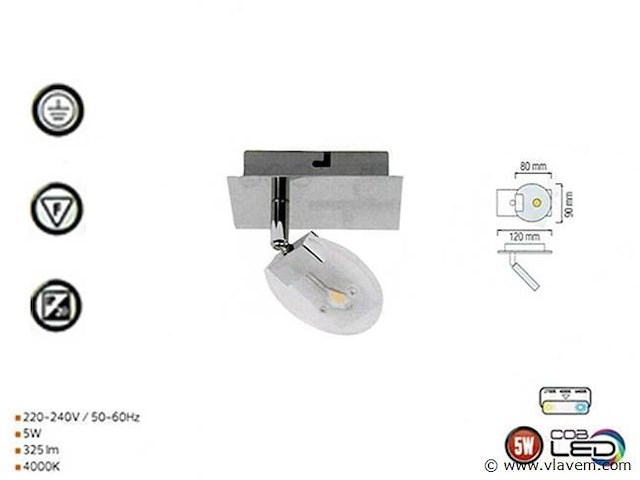 Led plafondspot . hl7161l . 5w . 4000k . neutraal wit . zilver (x4) - afbeelding 3 van  4