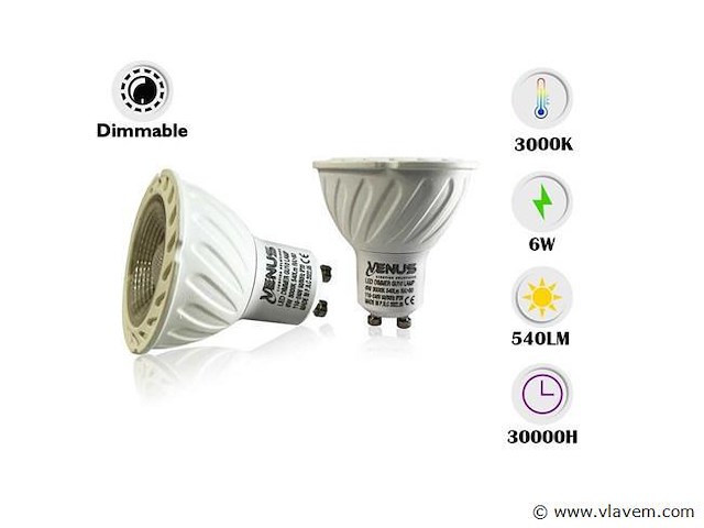 Led-pot gu10 – 6w – dimbaar – 3000k warm wit – ip20 (x200) - afbeelding 1 van  4