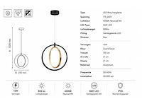 Led ring hanglamp 15w – 4000k neutraal wit - zwart/goud – ip20 – daxton-15 - afbeelding 2 van  5
